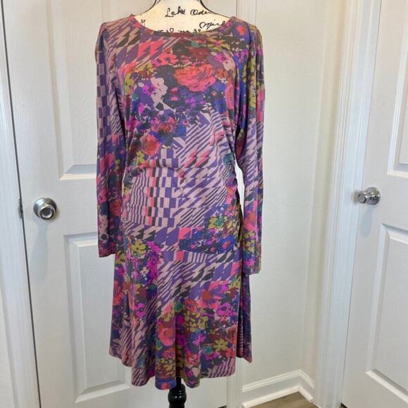 ANTHROPOLOGIE MINI DRESS RUCHED PURPLE /PINK SZ L ECLECTIC COTTAGECORE NEW - Picture 9 of 16